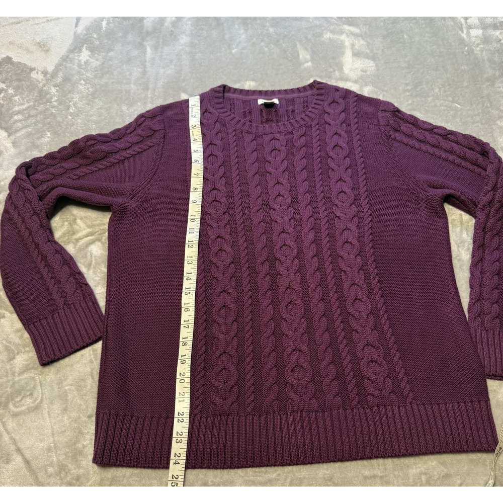 LL Bean Womens Cotton Cable Knit Tennis Prep Sweater Sz L P Classic Fisherman - Picture 8 of 9